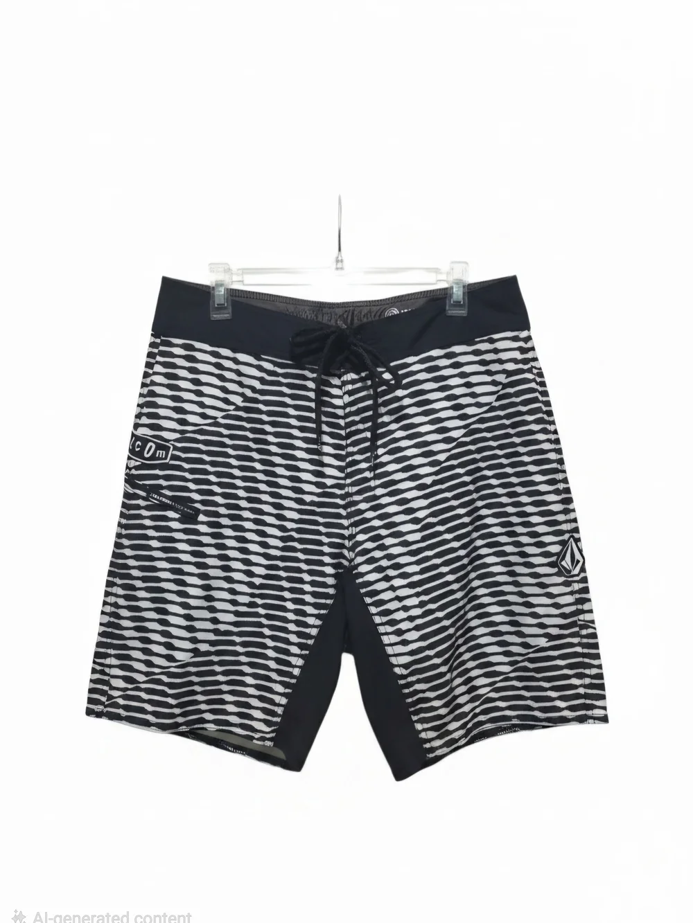 Men's Black & White Patterned Swim Trunks